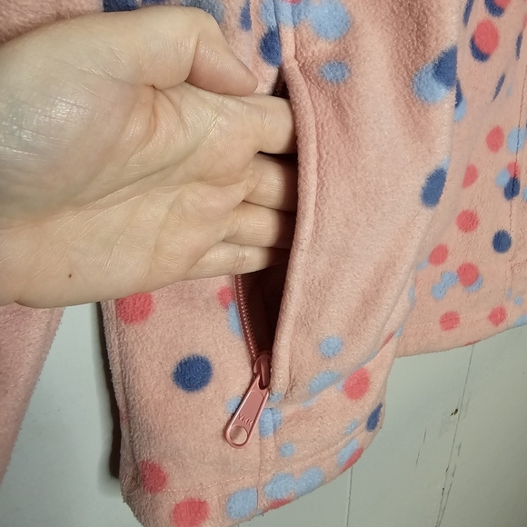 Columbia Fleece Jacket Girls Pink Polka Dots, Small 7/8 - Picture 2 of 6
